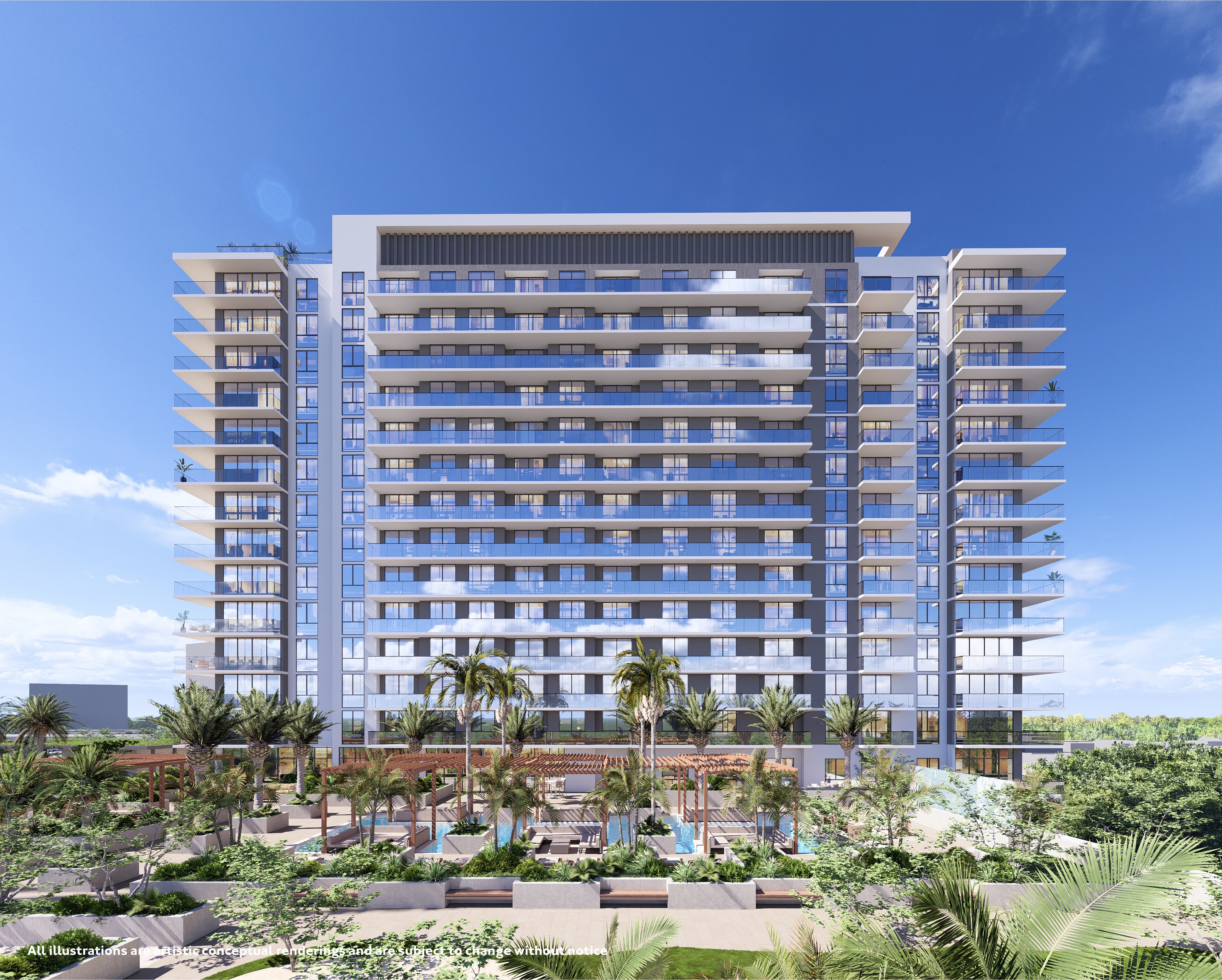 Fachada principal do Gaia Residences — 18 andares em Hollywood, FL.
