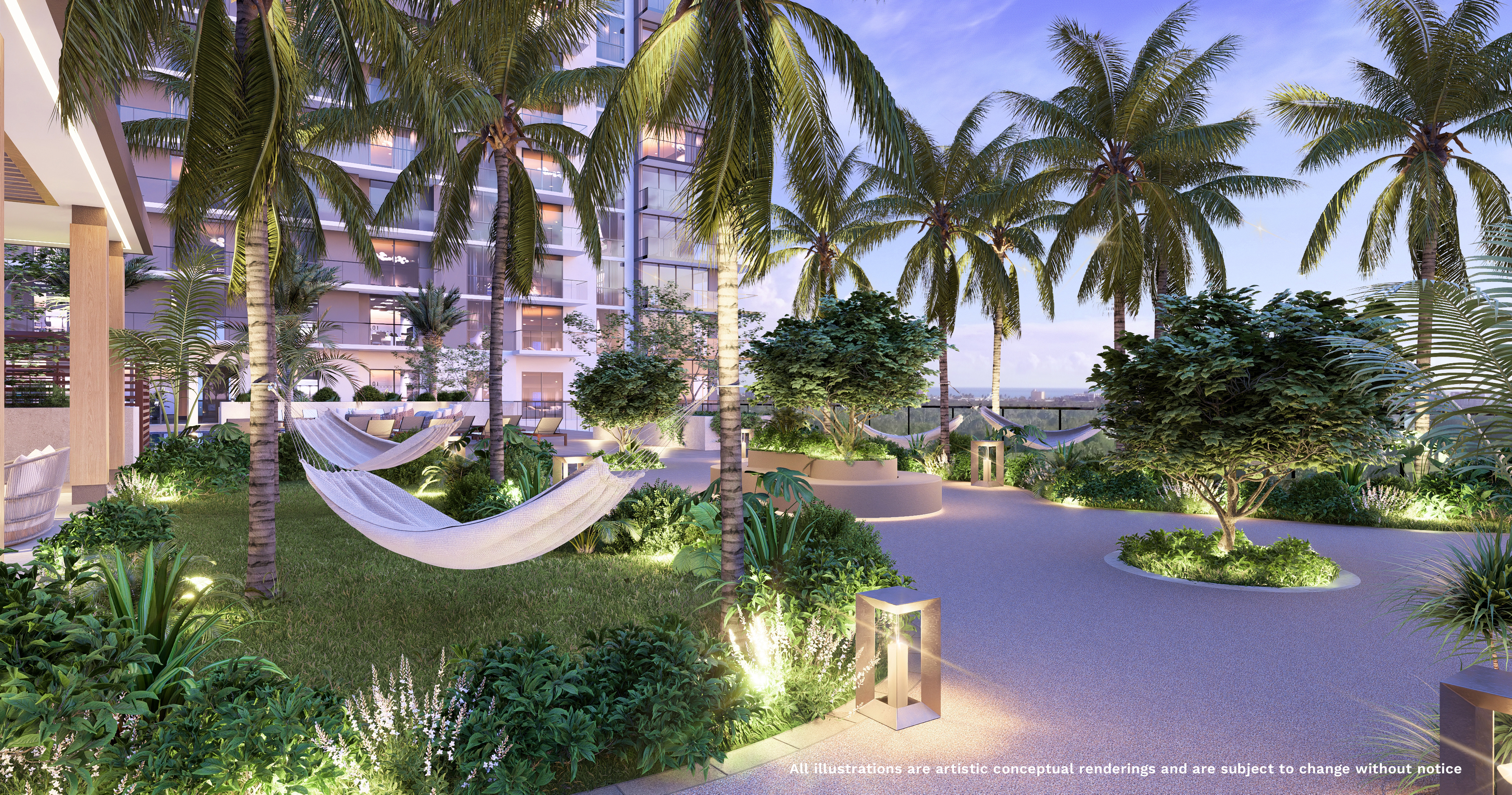 Jardins integrados ao Hollywood Beach Golf Club.