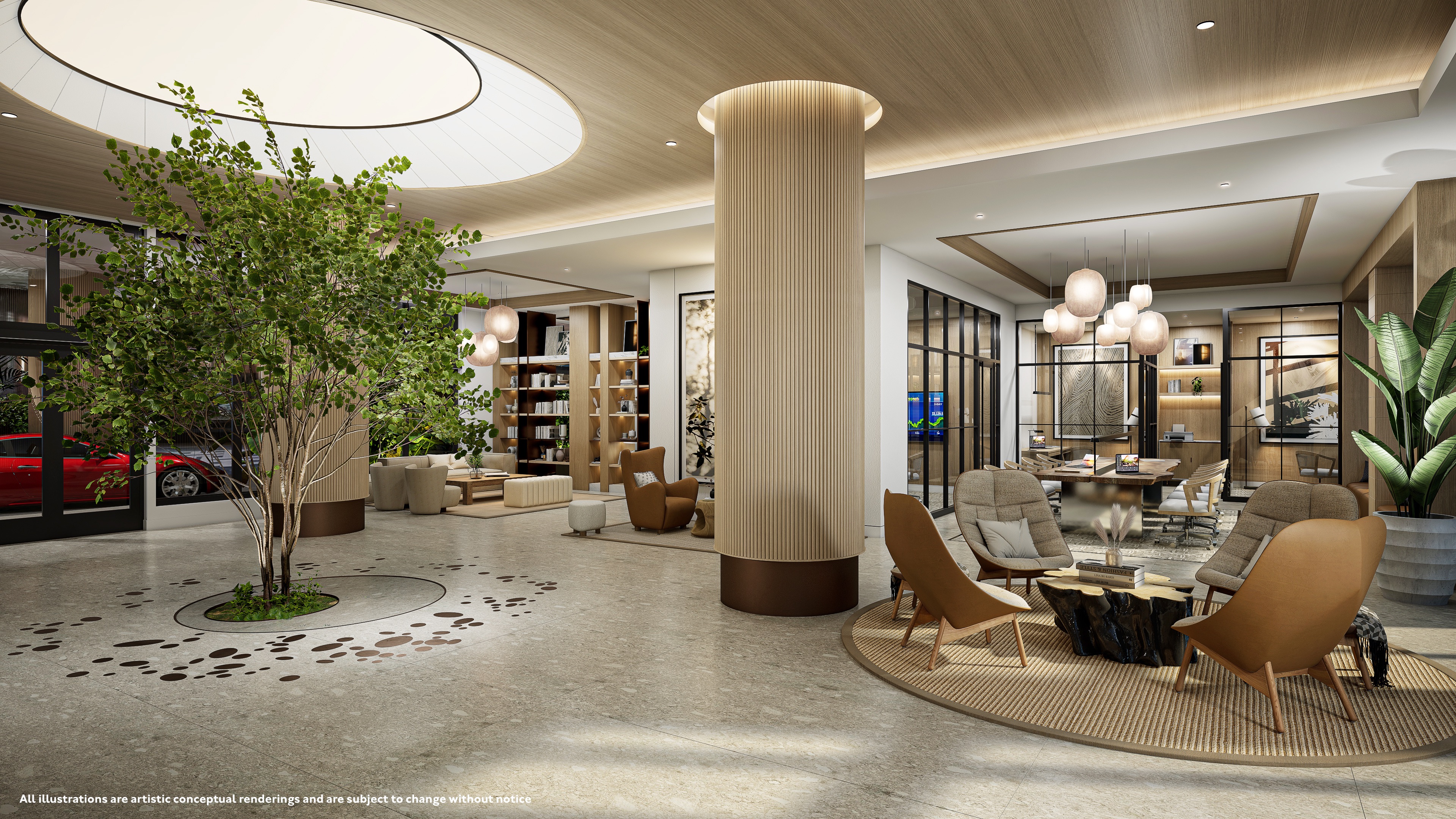 Lobby Lounge com integração de vegetação natural.