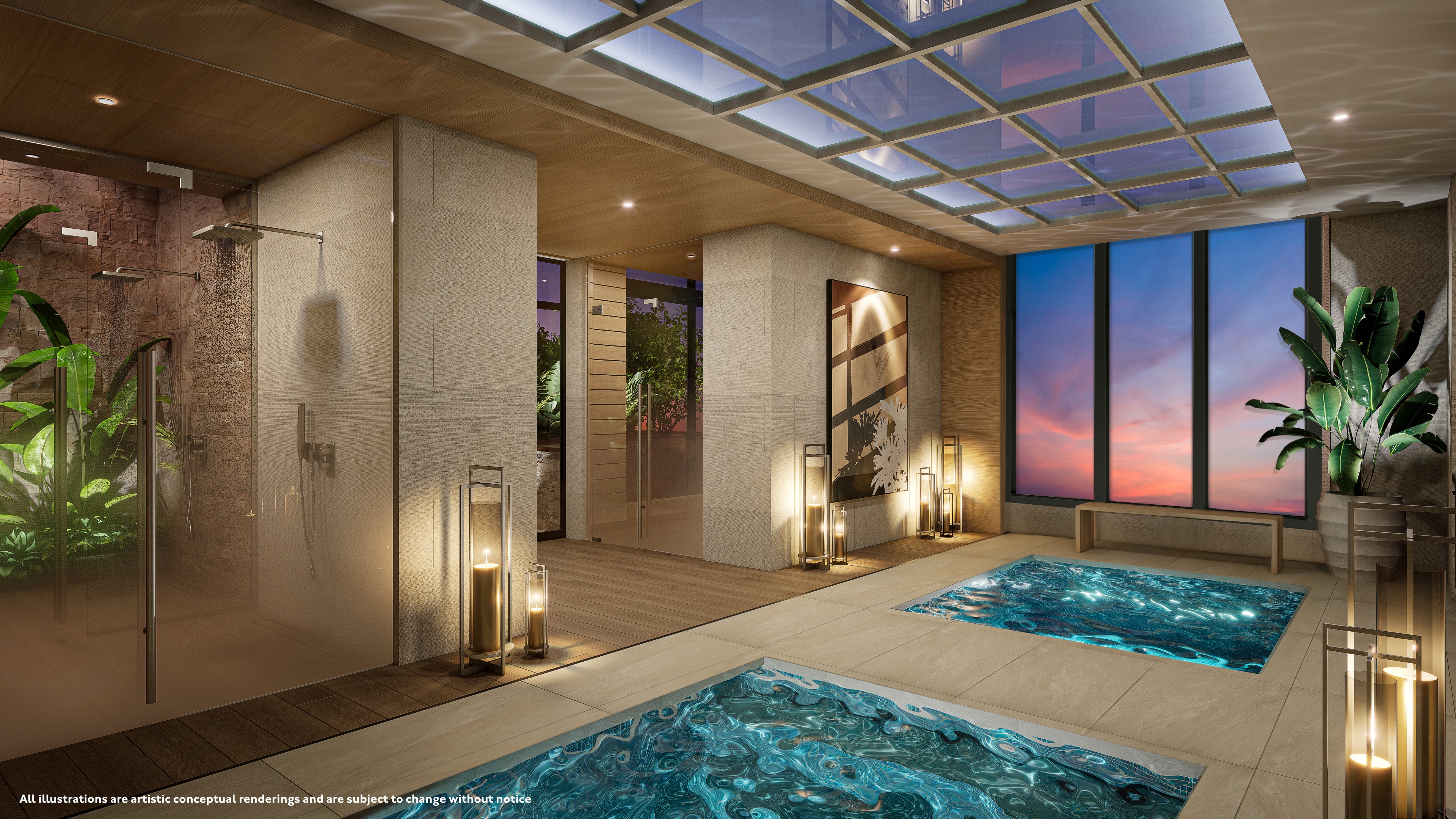 Aura Wellness Spa — plunge pool com vista ao entardecer.