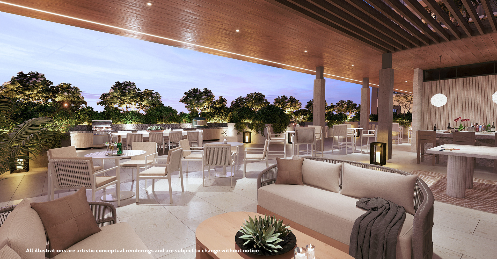 Pavilion com summer kitchen e BBQ stations privativas.