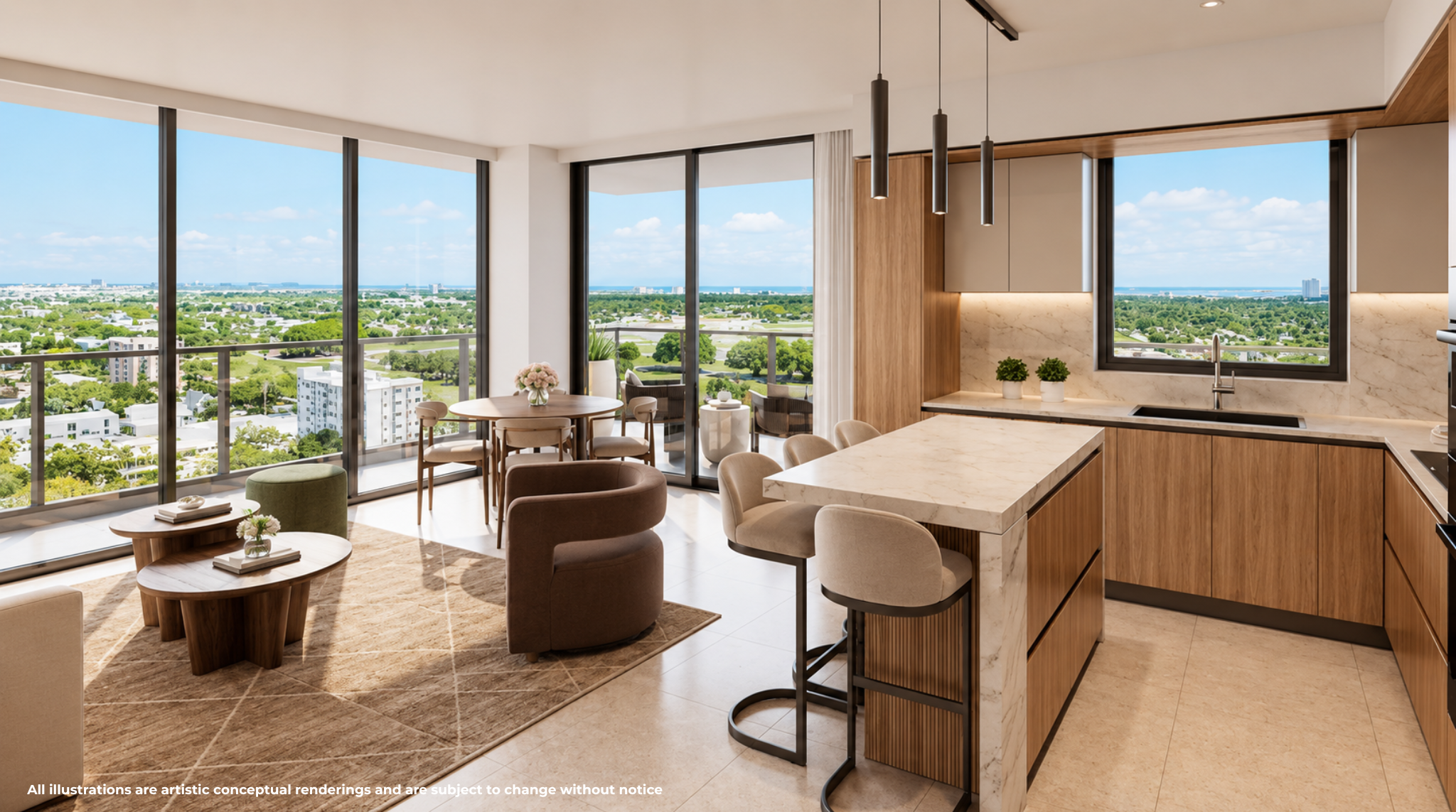 B4A — cozinha e living integrados com vista ao green.
