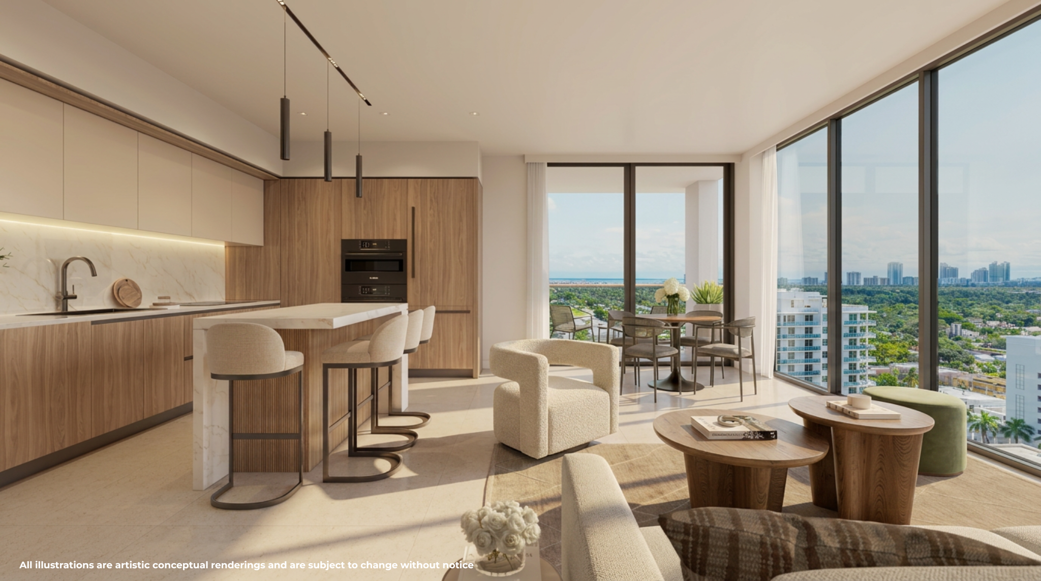 C1 — living e kitchen integrados.